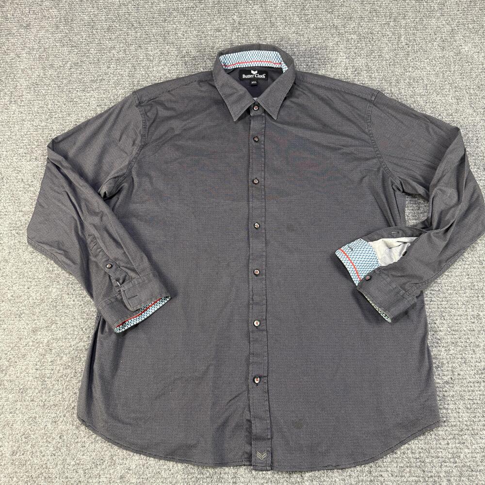 Butter Cloth Shirt Mens 3XL Black Long Sleeve Button Front Dress Casual Stretch